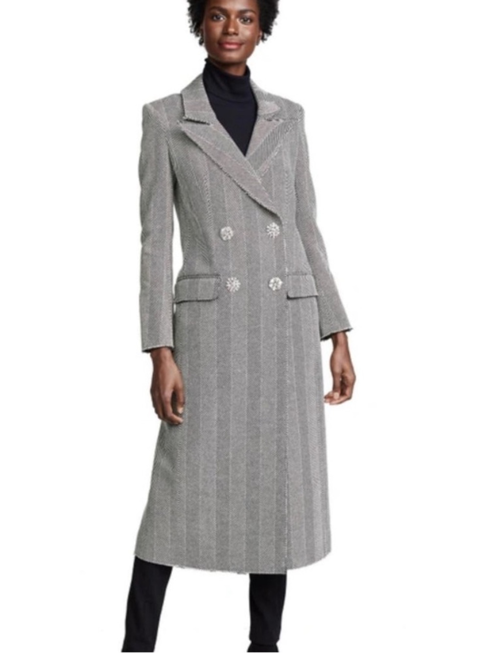 $1248 Veronica Beard Kelby Double-Breasted Herringbone Long Wool coat sz 6